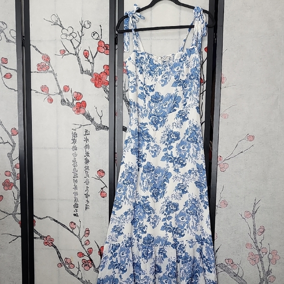 Reformation Nikita Olympia Blue White Floral Print Dress Size 10 - Picture 3 of 12
